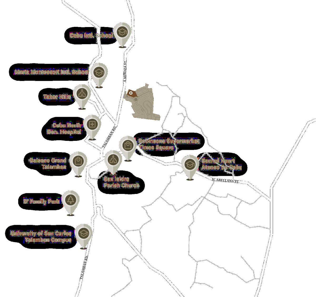 North Grove landmarks and nearby destinations map